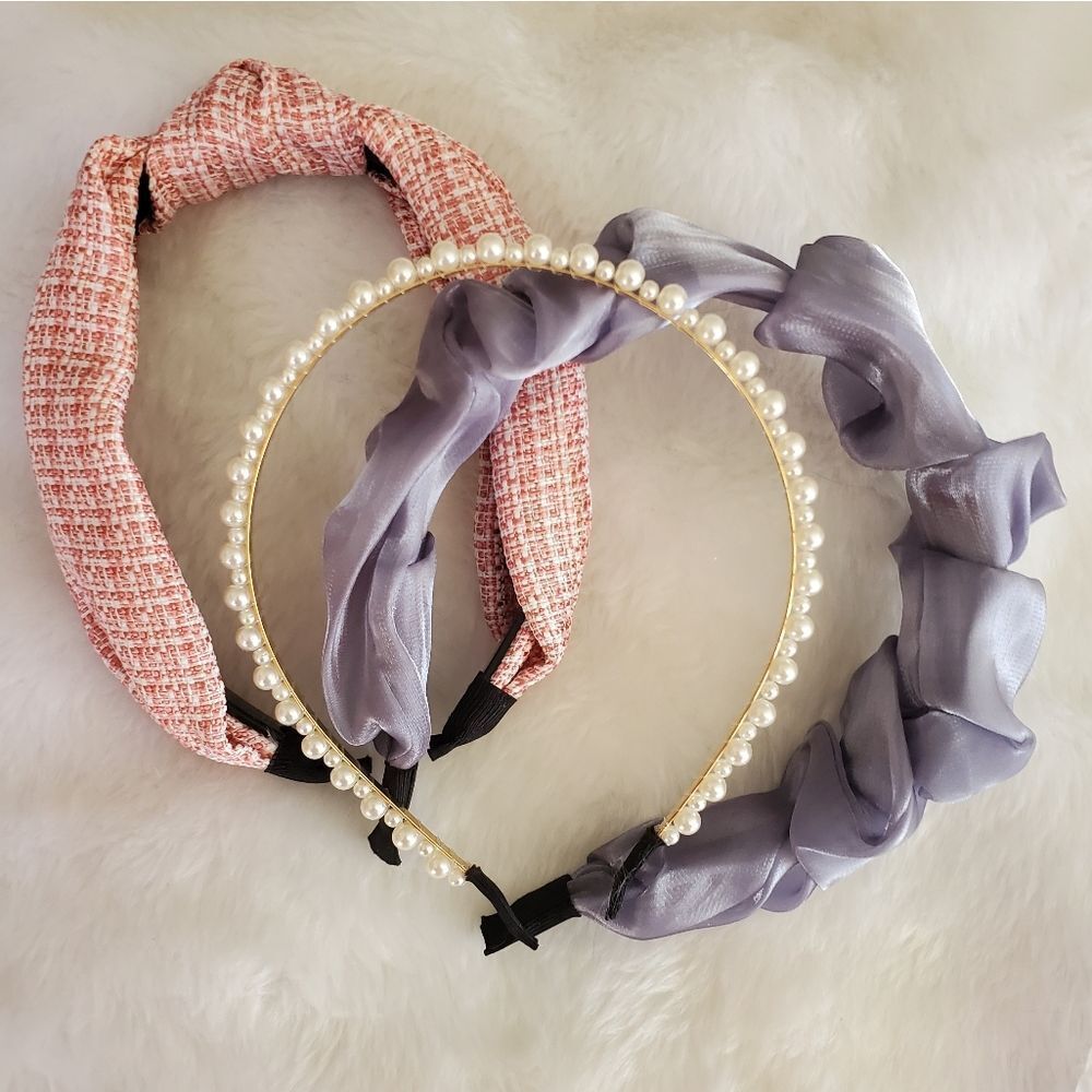 Trio of Headbands Fabrics and Faux Pearls NEW